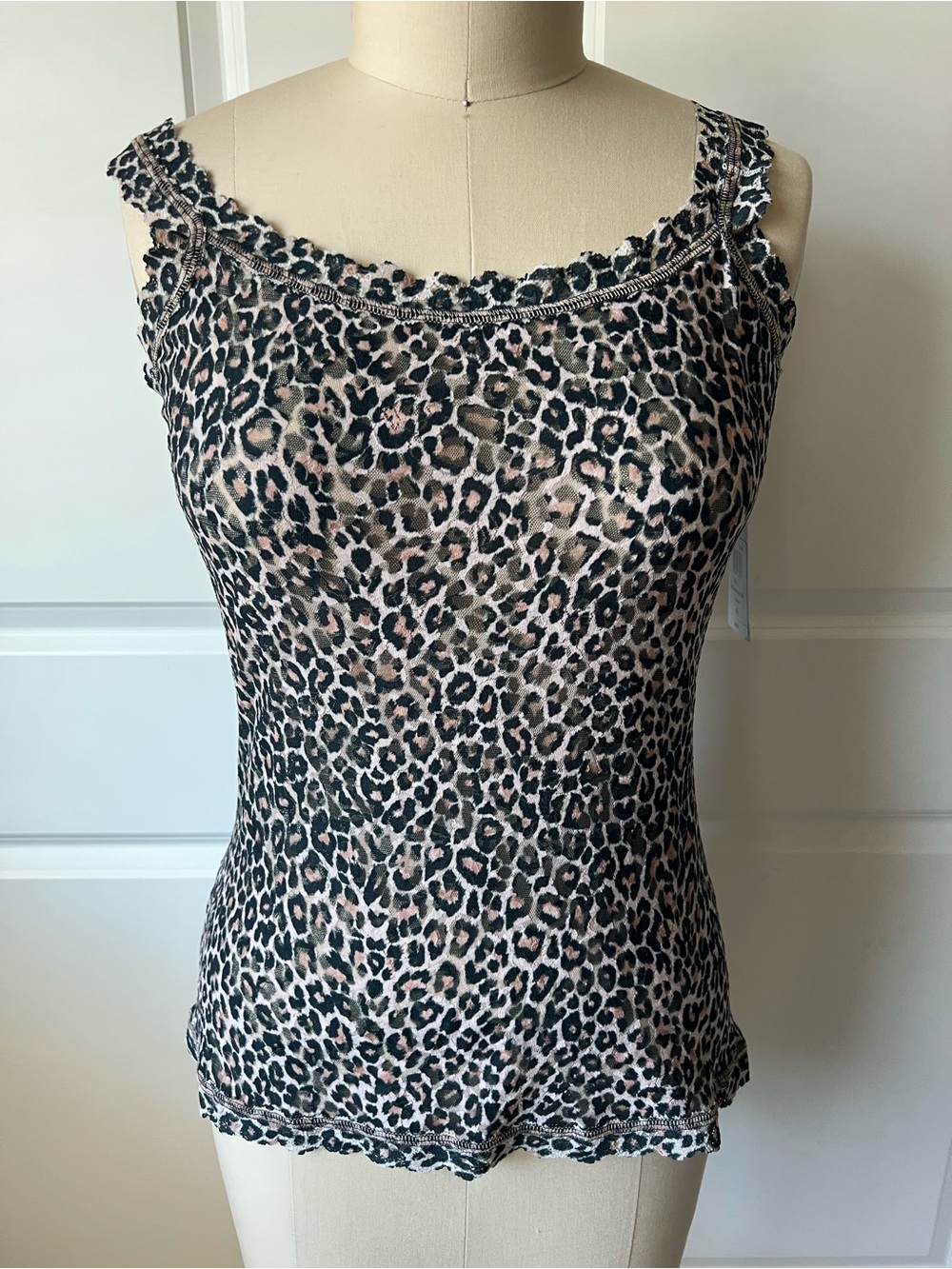 New Leopard Print Women's Tank With Lace Trim